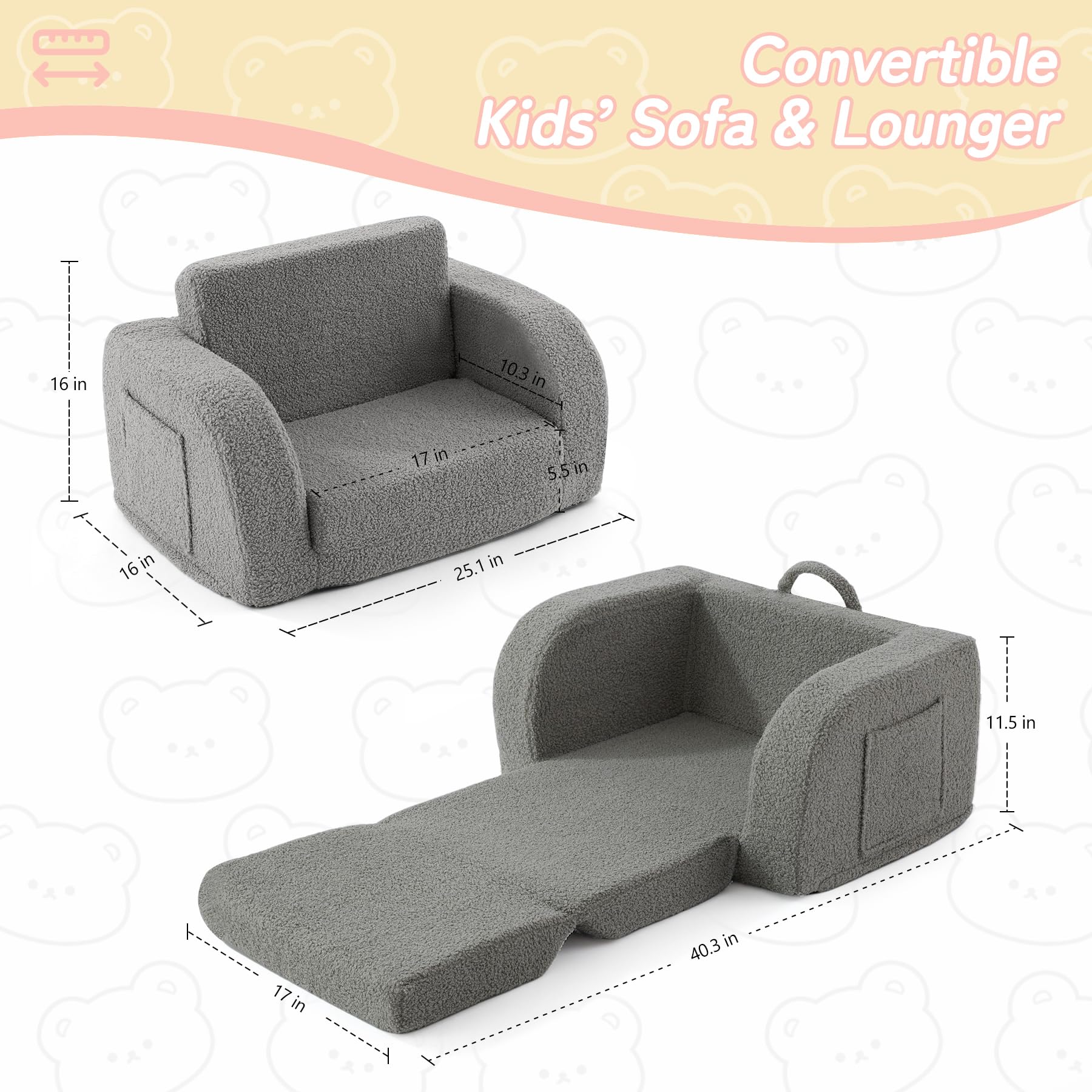 Muamelop toddler couch convertible bed shows easy sofa-to-lounge transition for naps.