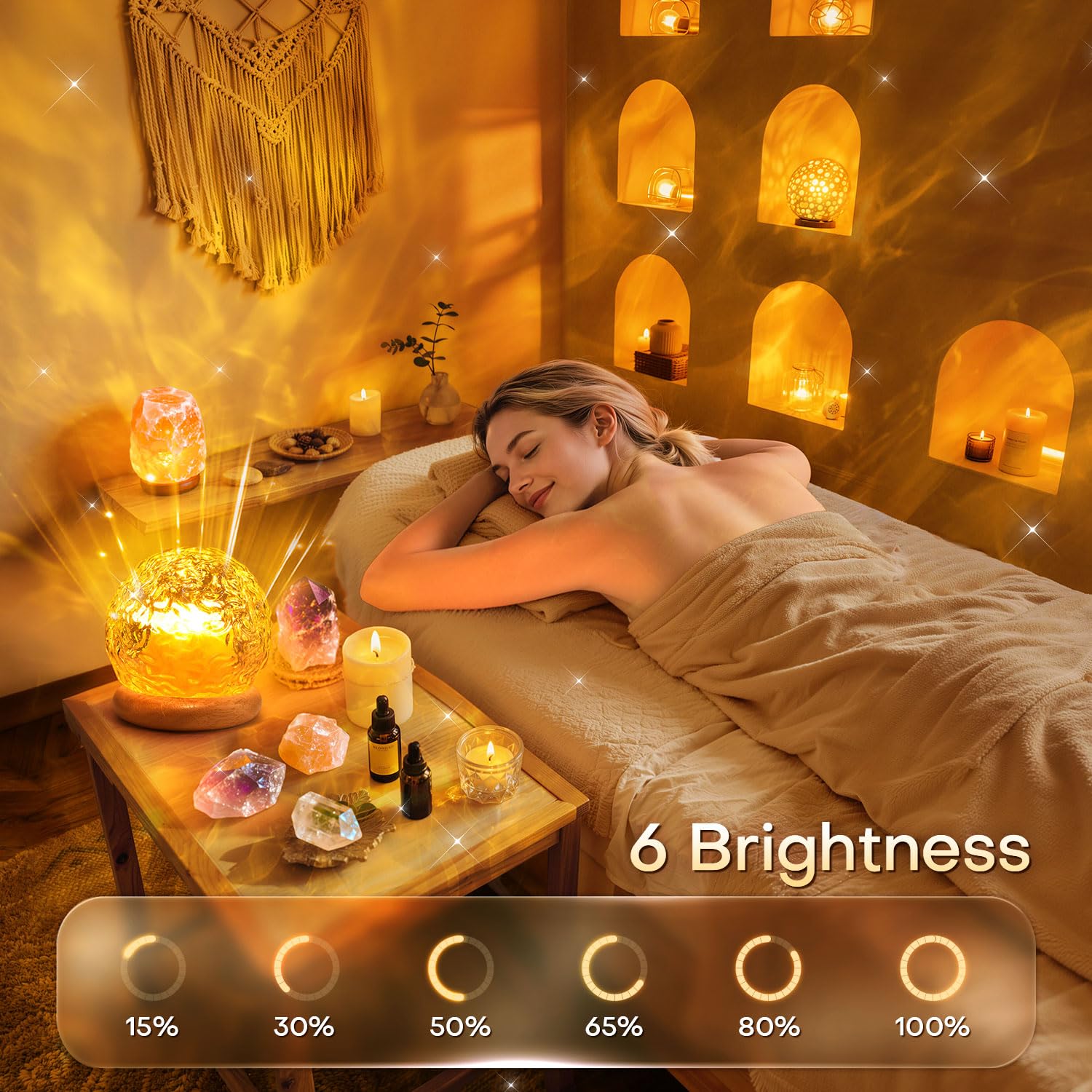 Mubarek crystal glass lamp with wood base delivers soft, comfortable lighting for bedrooms.