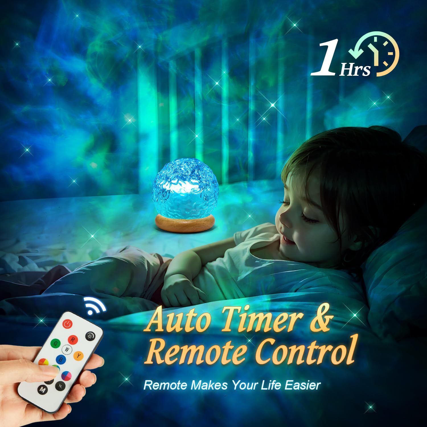 Mubarek RGB projector with 18 colors and 10 brightness levels for customizable mood.