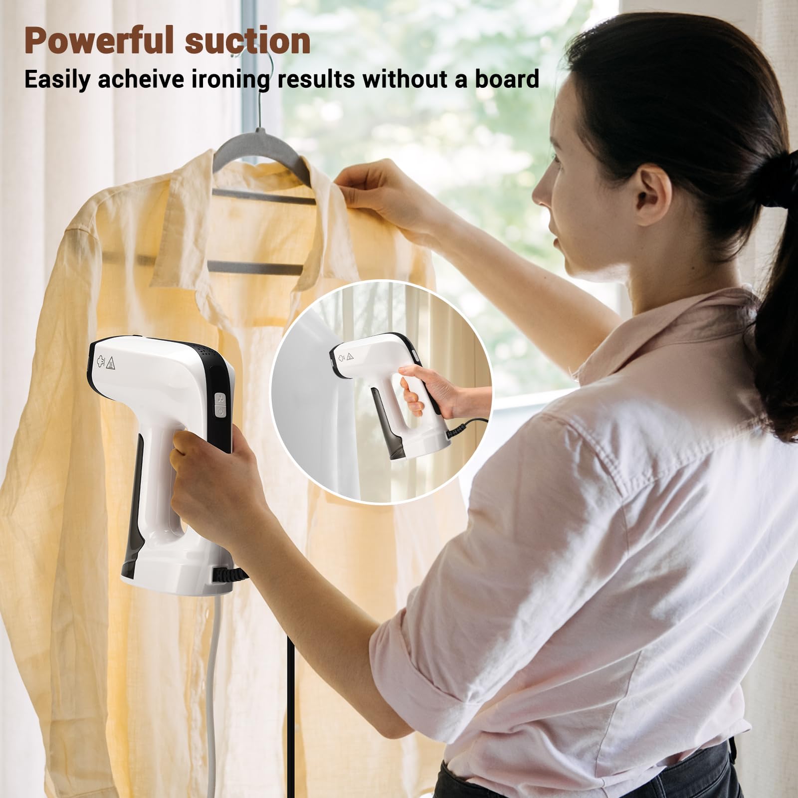 MUBGJI vacuum steamer auto-grip in action smoothing collars.