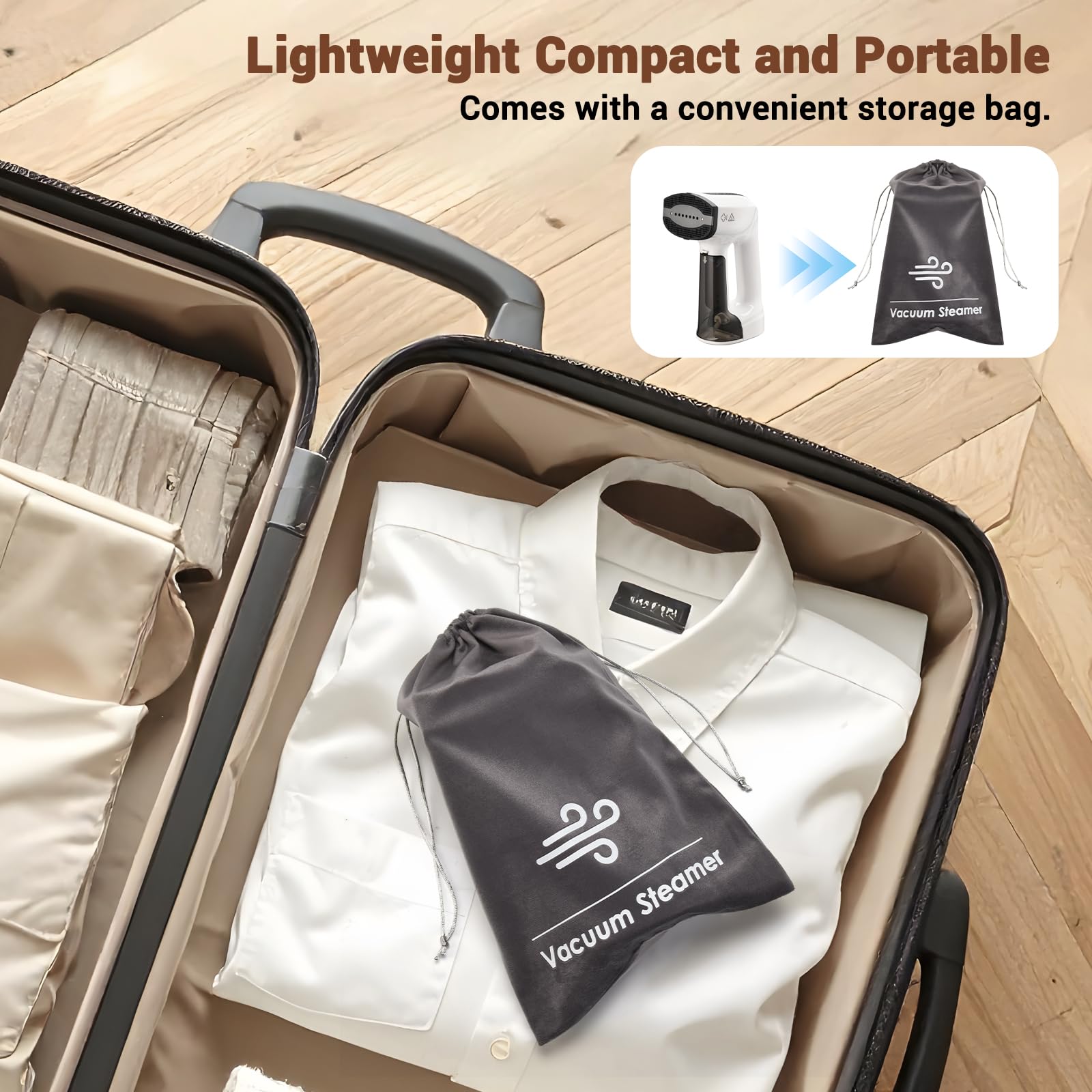 MUBGJI vacuum steamer portable design ideal for travel.
