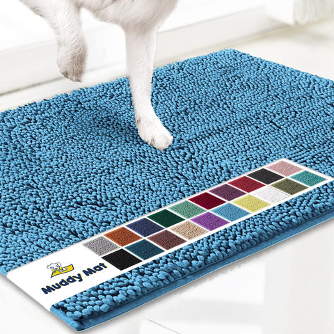 Muddy Mat absorbent-entryway-mat with plush chenille traps moisture at the doorway.
