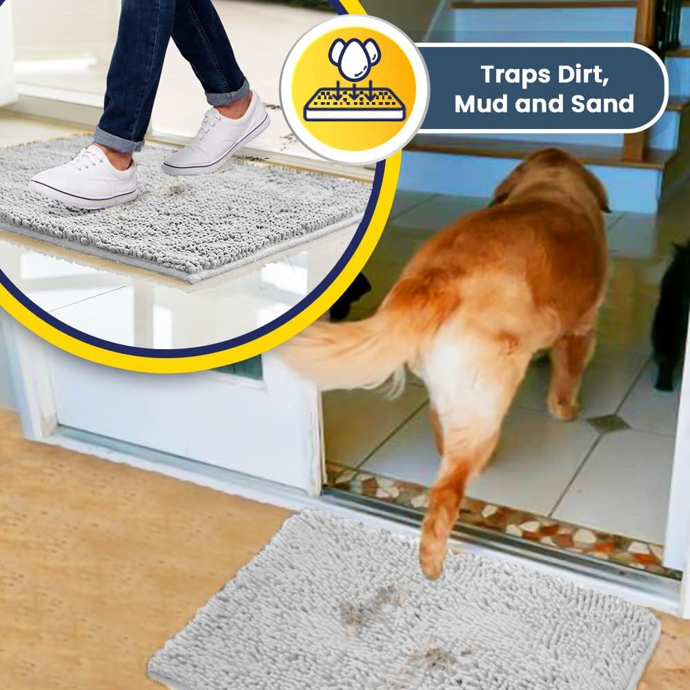 Muddy Mat plush chenille absorbs moisture to protect floors.