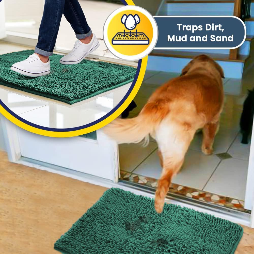 Muddy Mat anti-slip backing keeps the rug in place on tile floors.