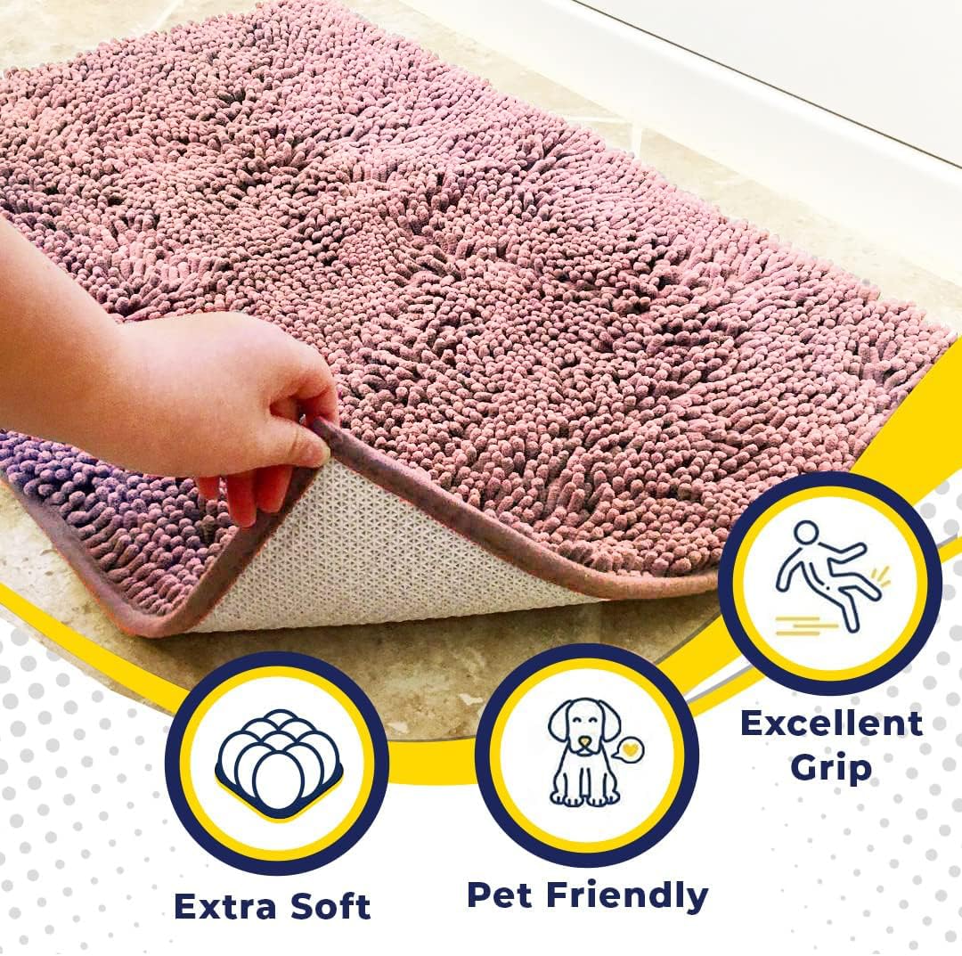 Muddy Mat chenille soft texture provides plush comfort under feet.