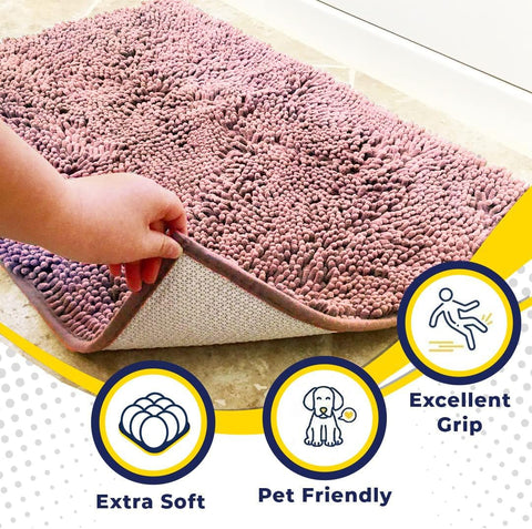 Muddy Mat chenille soft texture provides plush comfort under feet.