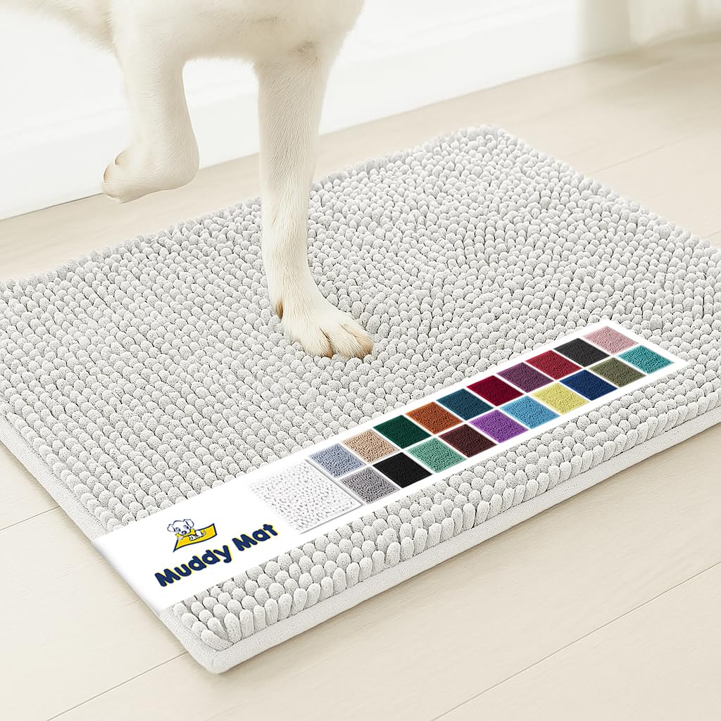 Muddy Mat entryway rug with plush chenille traps moisture for clean floors.