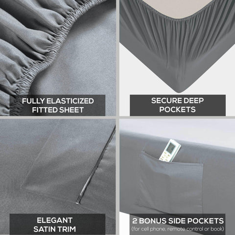 Deep-pocket fitted sheet fits mattresses up to 16 inches.