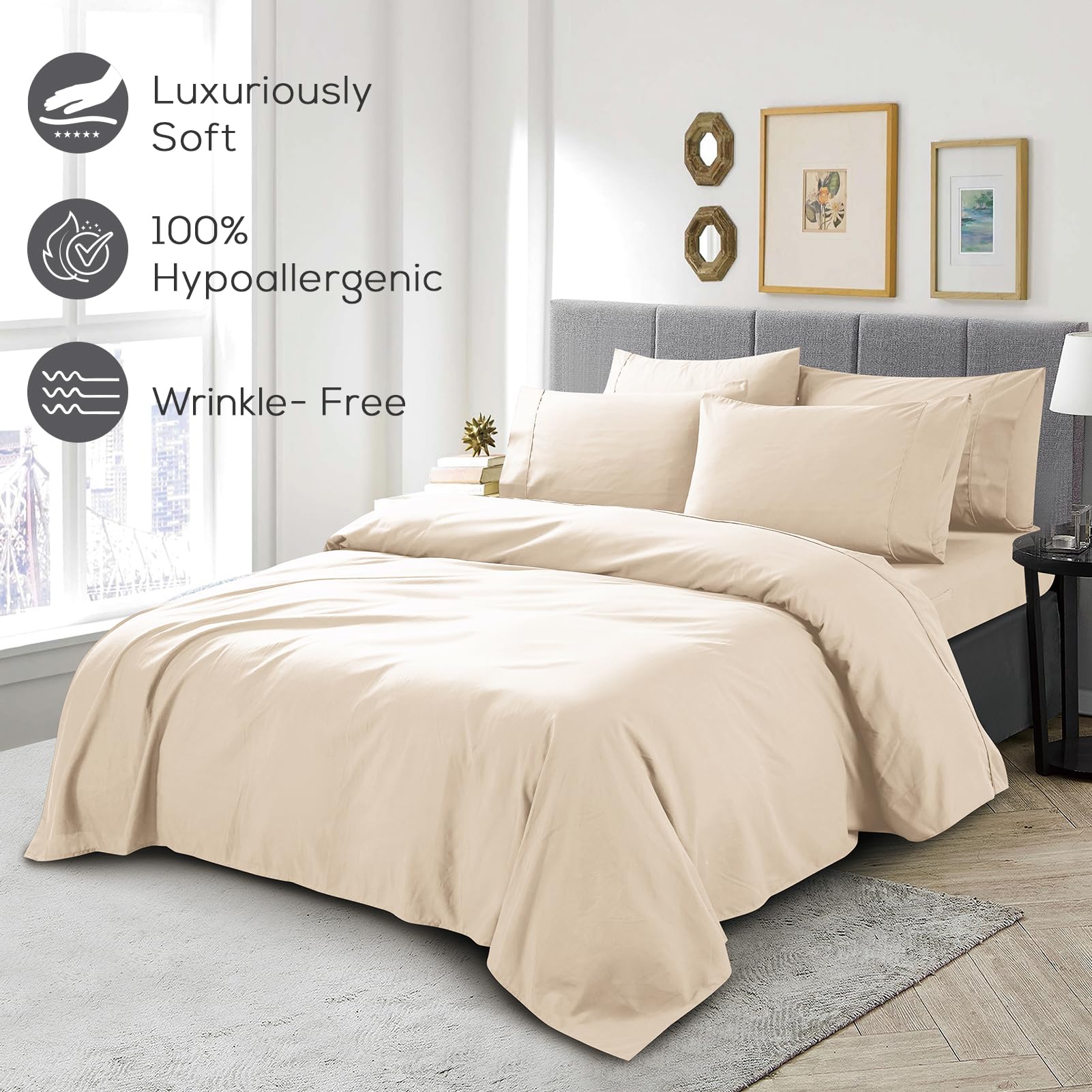 Mueller Home UltraTemp king cream color close-up of smooth fabric texture