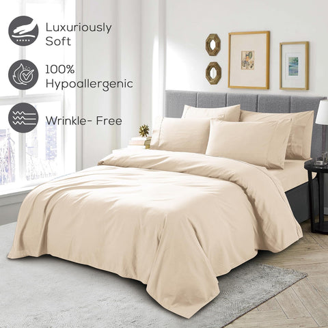 Mueller Home UltraTemp king cream color close-up of smooth fabric texture