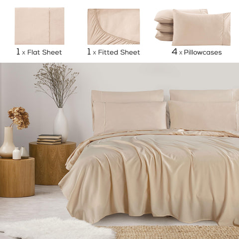 Mueller Home UltraTemp king fitted sheet demonstrating deep pocket fit up to 16 inches