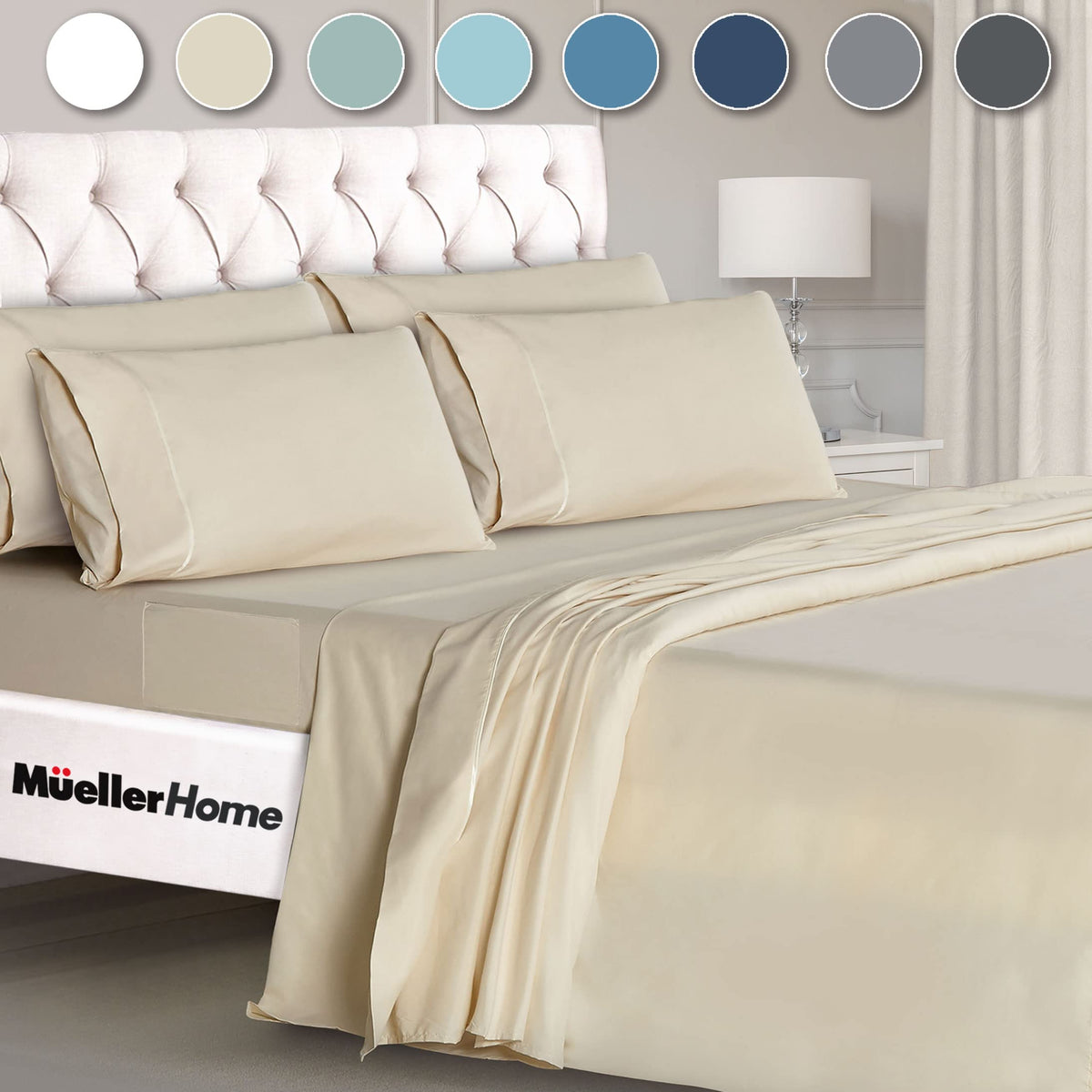 Mueller Home UltraTemp king flat sheet shown with silky cooling fabric for all-night comfort