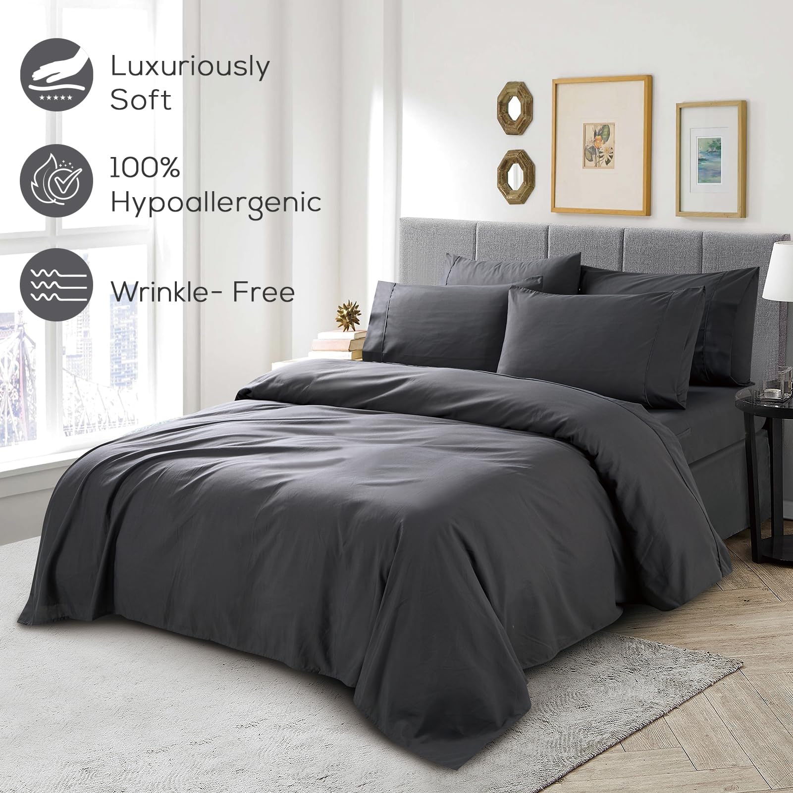 Mueller Home UltraTemp King sheets on bed demonstrate wrinkle-resistant texture.