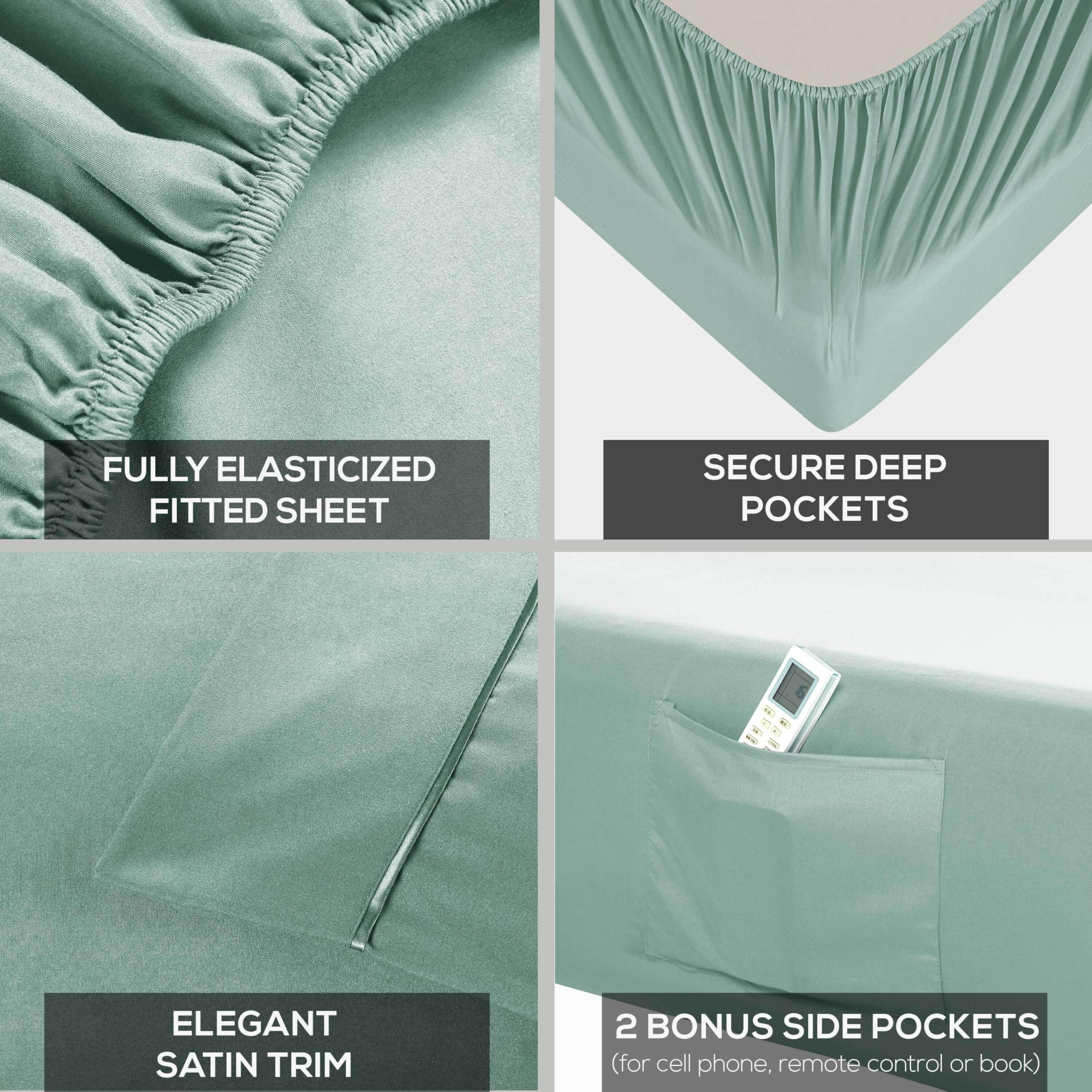 Mueller Home Ultratemp four pillowcases 20 x 30 inches neatly arranged on bed.