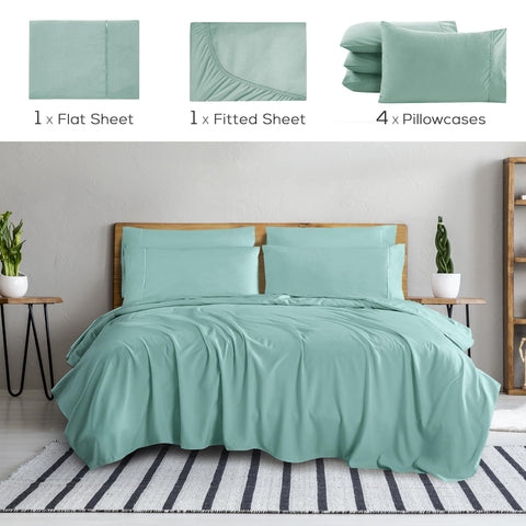 Mueller Home Ultratemp queen flat sheet 90 x 102 inches laid flat, silky texture.