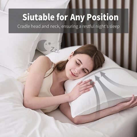 MUFEW bed pillow thick-fill close-up highlights plush, durable interior.