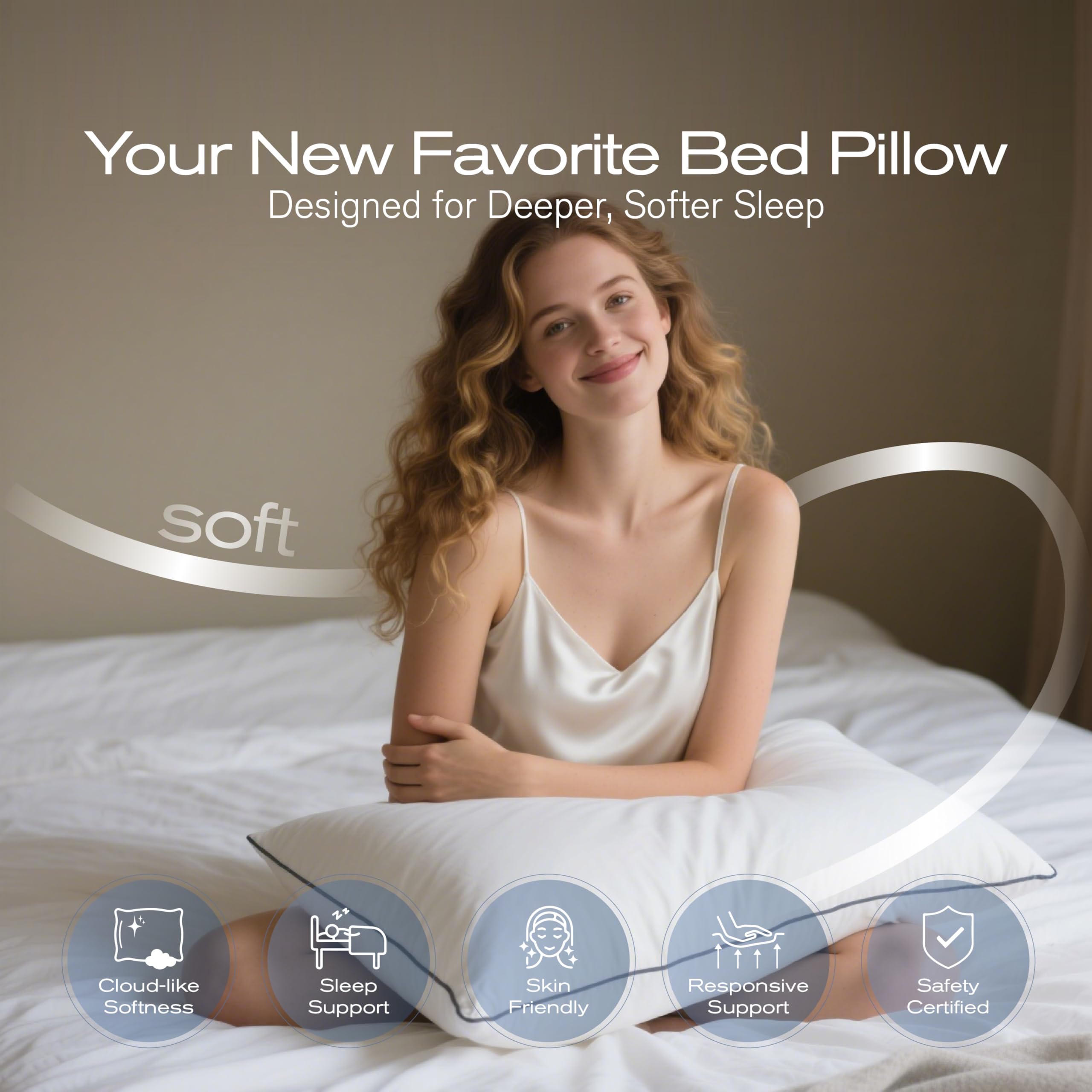 MUFEW king-size pillows fluffed to full loft for plush comfort