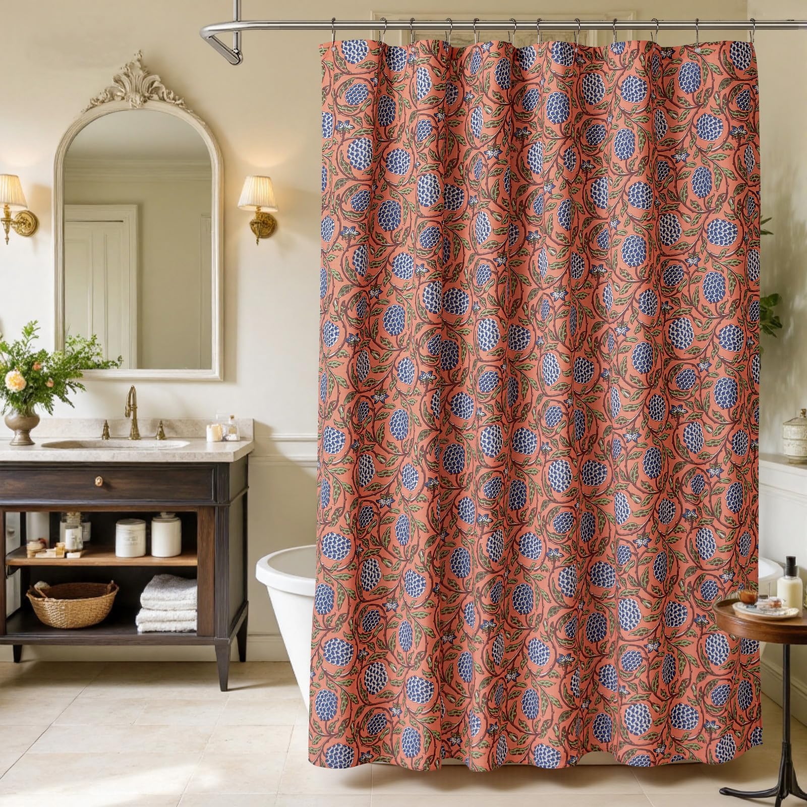 MUGINYU 72x72 inch shower curtain demonstrates generous coverage for standard baths.