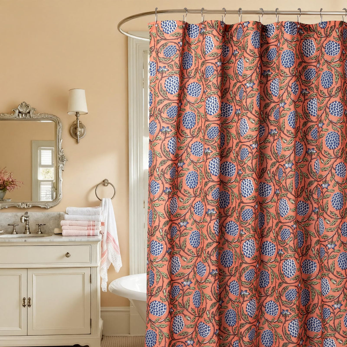 MUGINYU boho burnt orange floral curtain full view adds cozy rustic farmhouse charm.