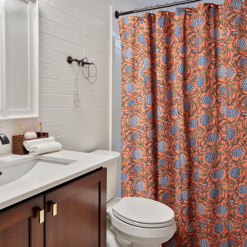 MUGINYU burnt orange floral curtain fabric closeup shows soft cotton blend texture for comfort.