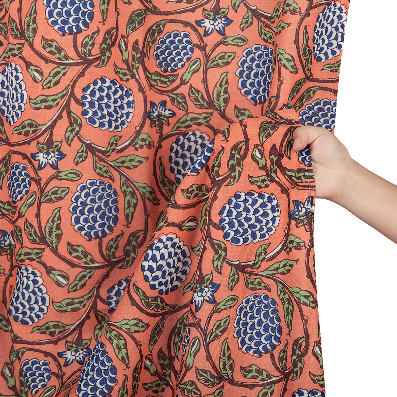 MUGINYU burnt orange floral pattern detail highlights botanical block print for stylish decor.