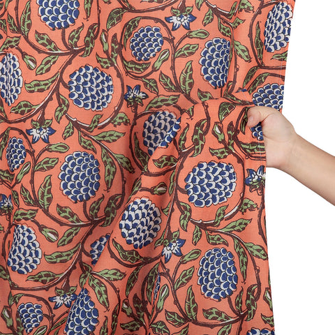 MUGINYU burnt orange floral pattern detail highlights botanical block print for stylish decor.