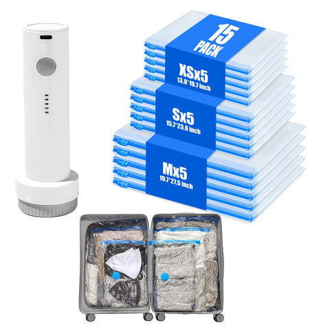 Muimuichu travel vacuum bags 15-pack optimize suitcase space and organization