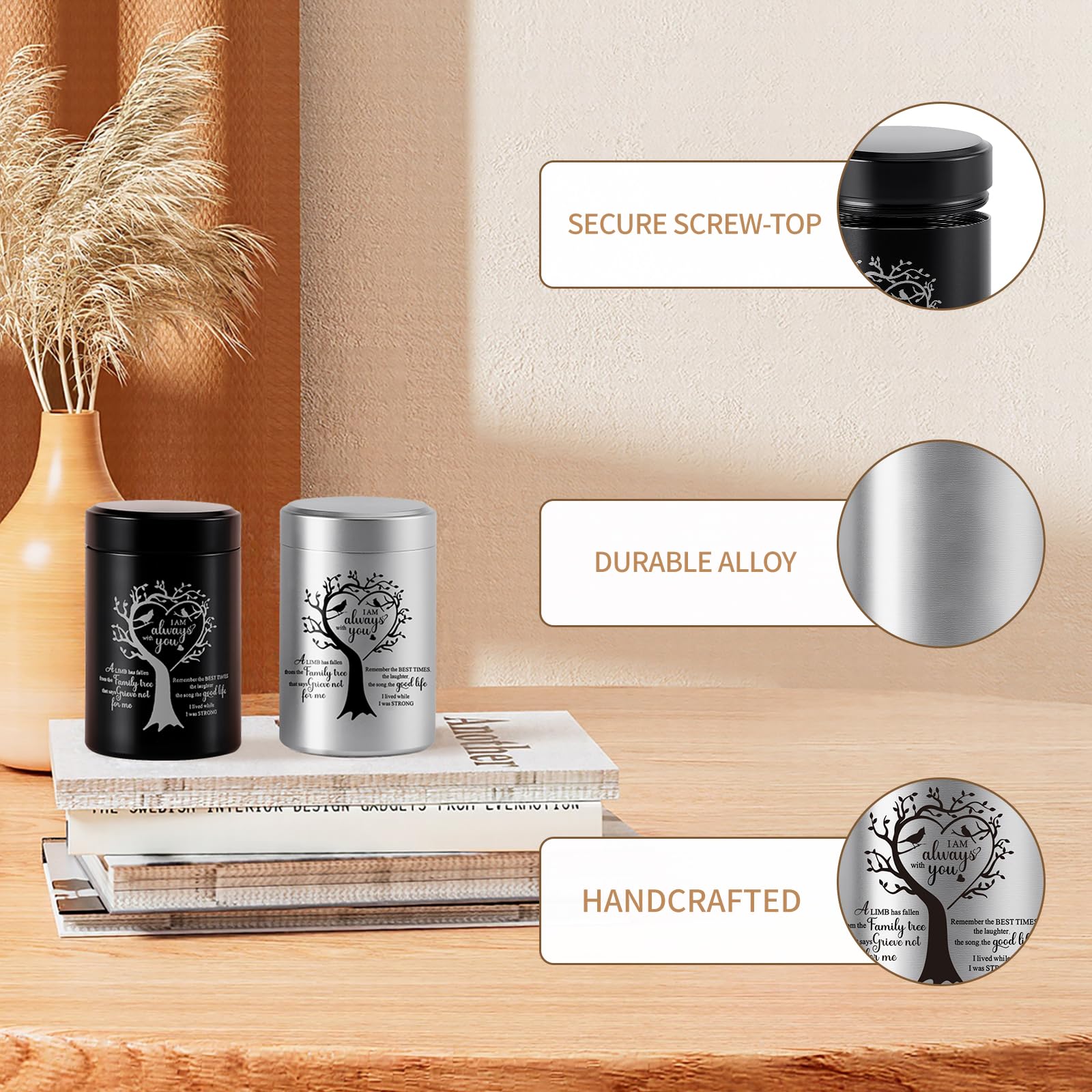 MULCHUM 8-piece silver urn set—portable memorial for travel and tribute.