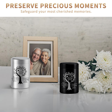 MULCHUM mini urn screw-top lid black—leak-proof protection for ashes.