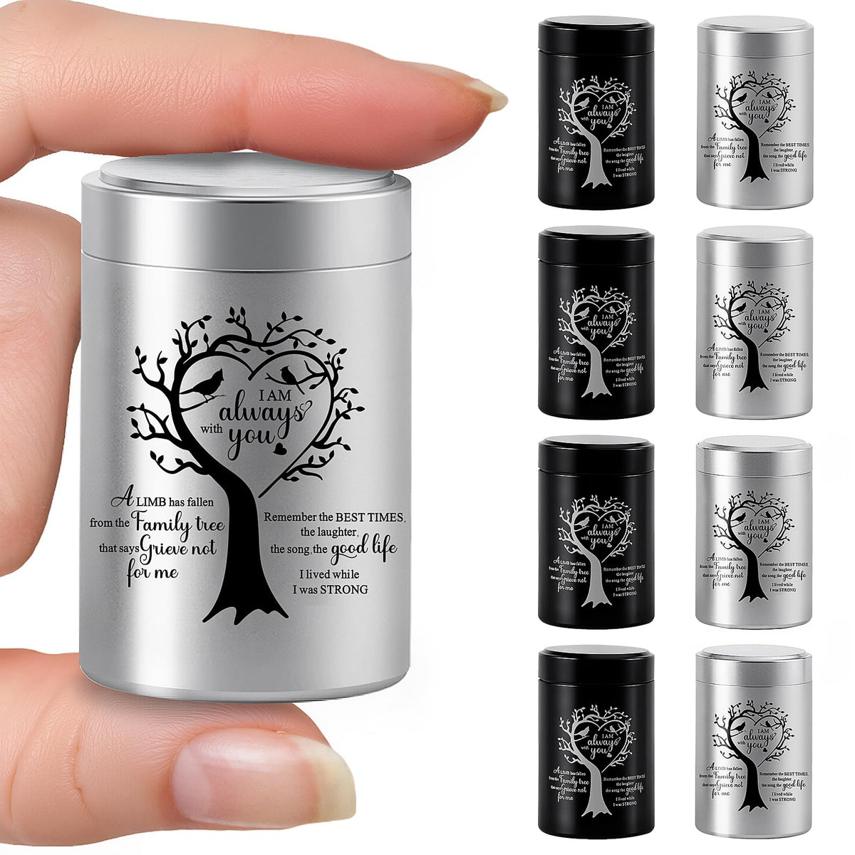 MULCHUM Tree of Life black mini urn—durable keepsake for a loved one's ashes at home.