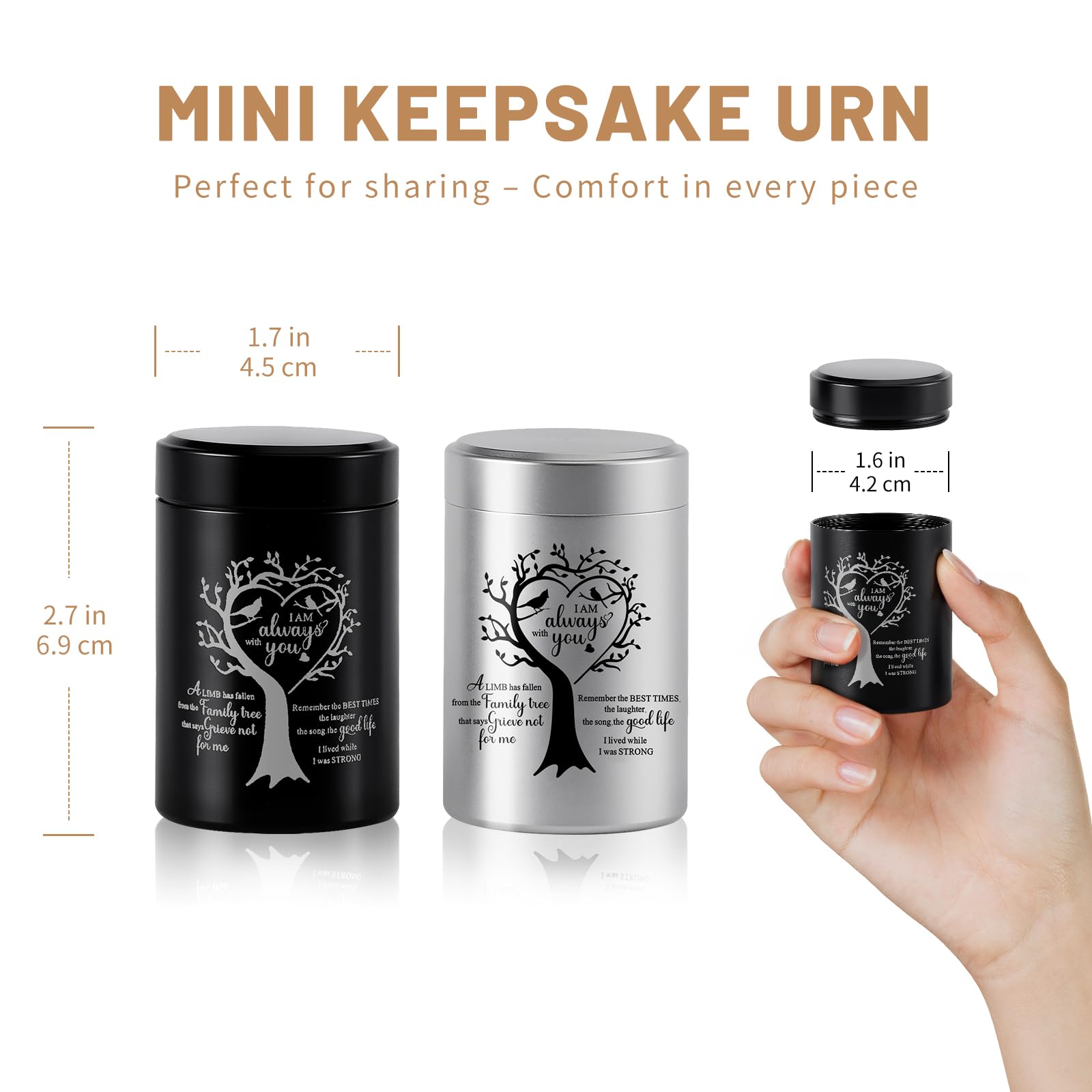 MULCHUM Tree of Life silver mini urn—elegant memorial for shared ashes among family.