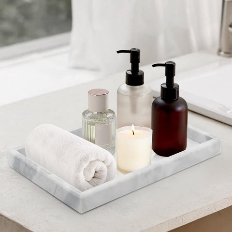 MULWR marble tray on kitchen counter as a durable organization solution