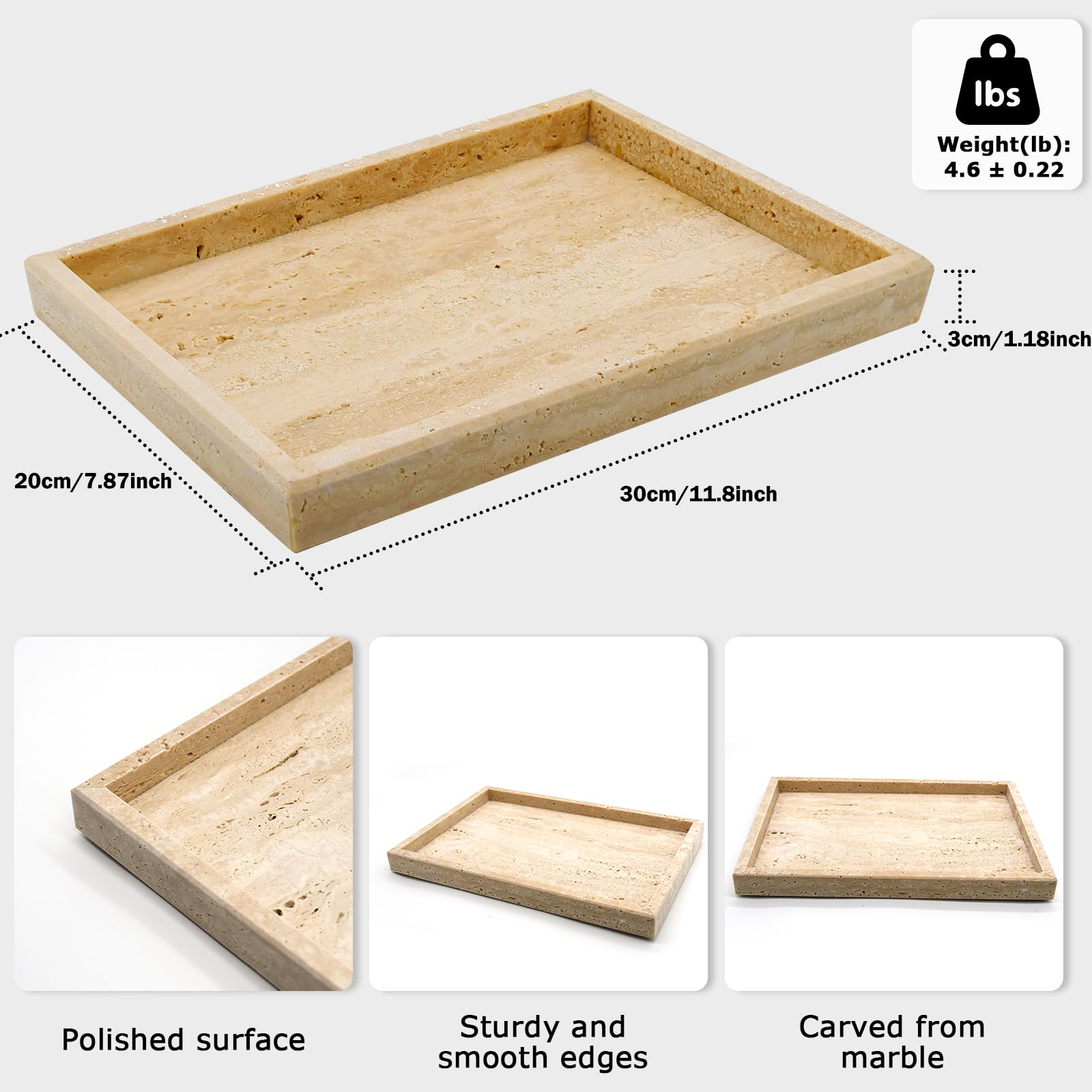 MULWR travertine tray features a durable, smooth surface for daily use.