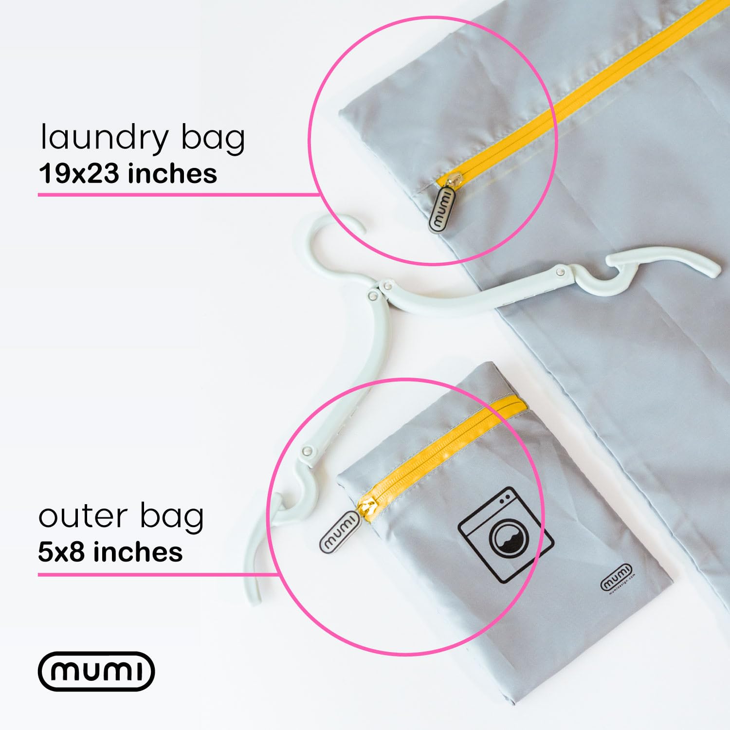 MUMI Black travel laundry bag ready for packing and air drying after washing.