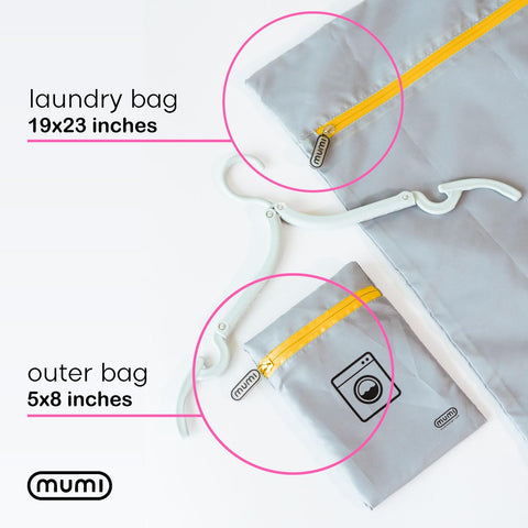MUMI Black travel laundry bag ready for packing and air drying after washing.