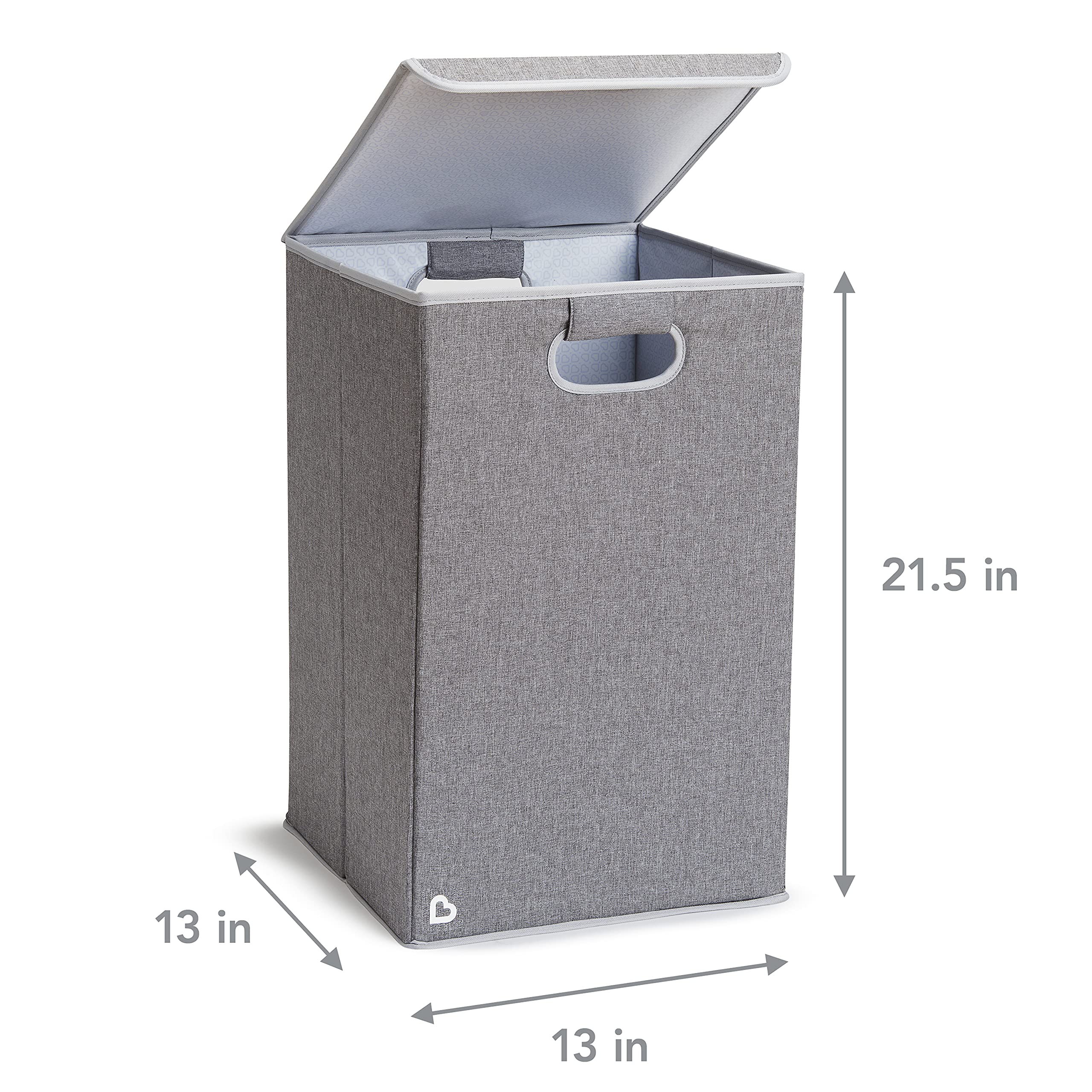 Munchkin Laundry Hamper collapsible design ready for compact storage after laundry day.