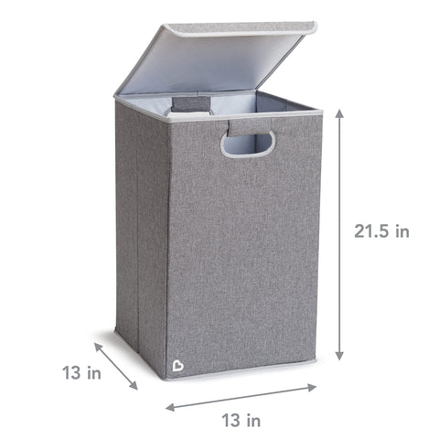 Munchkin Laundry Hamper collapsible design ready for compact storage after laundry day.