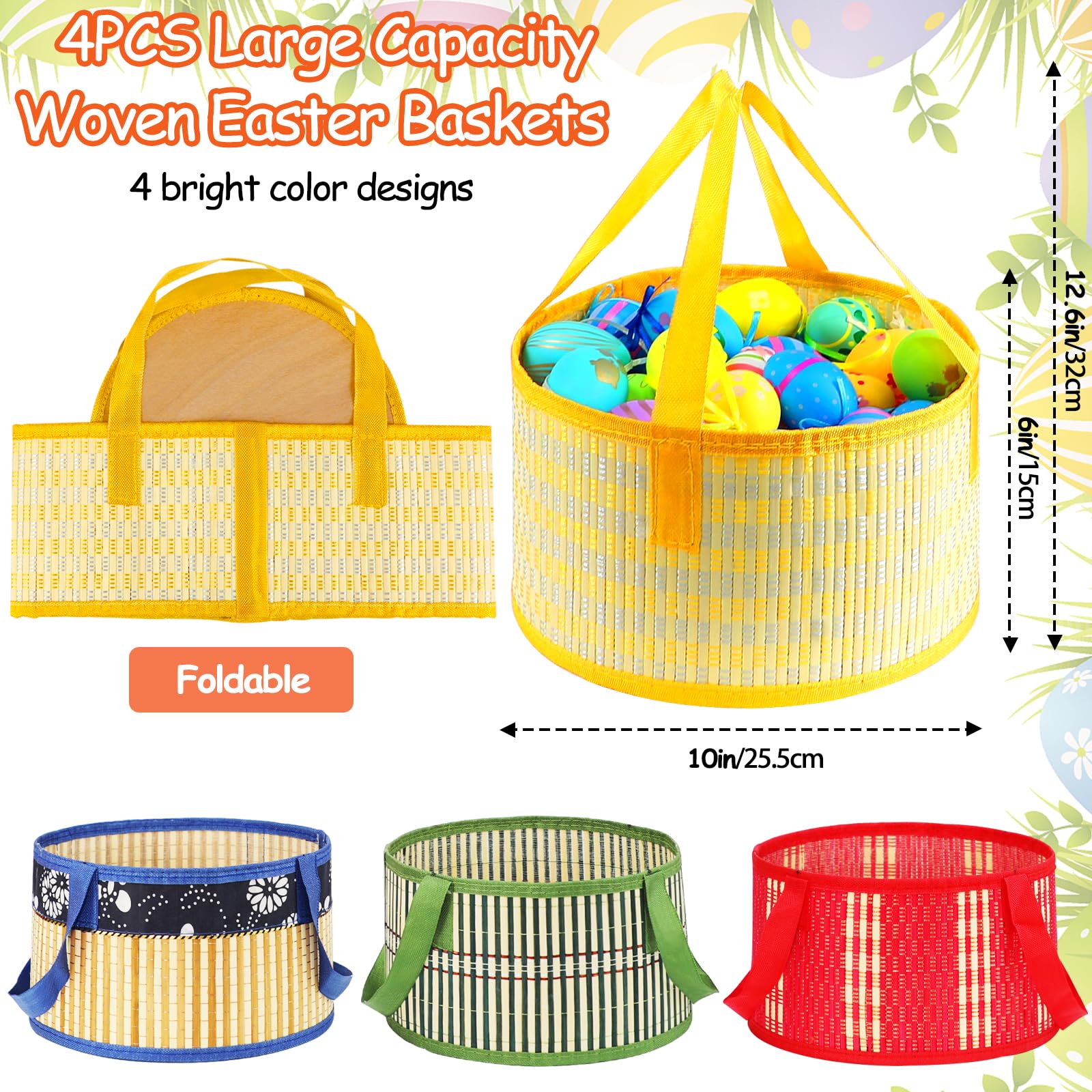 MUOUAKATE yellow-side-view Easter basket easy storage after use