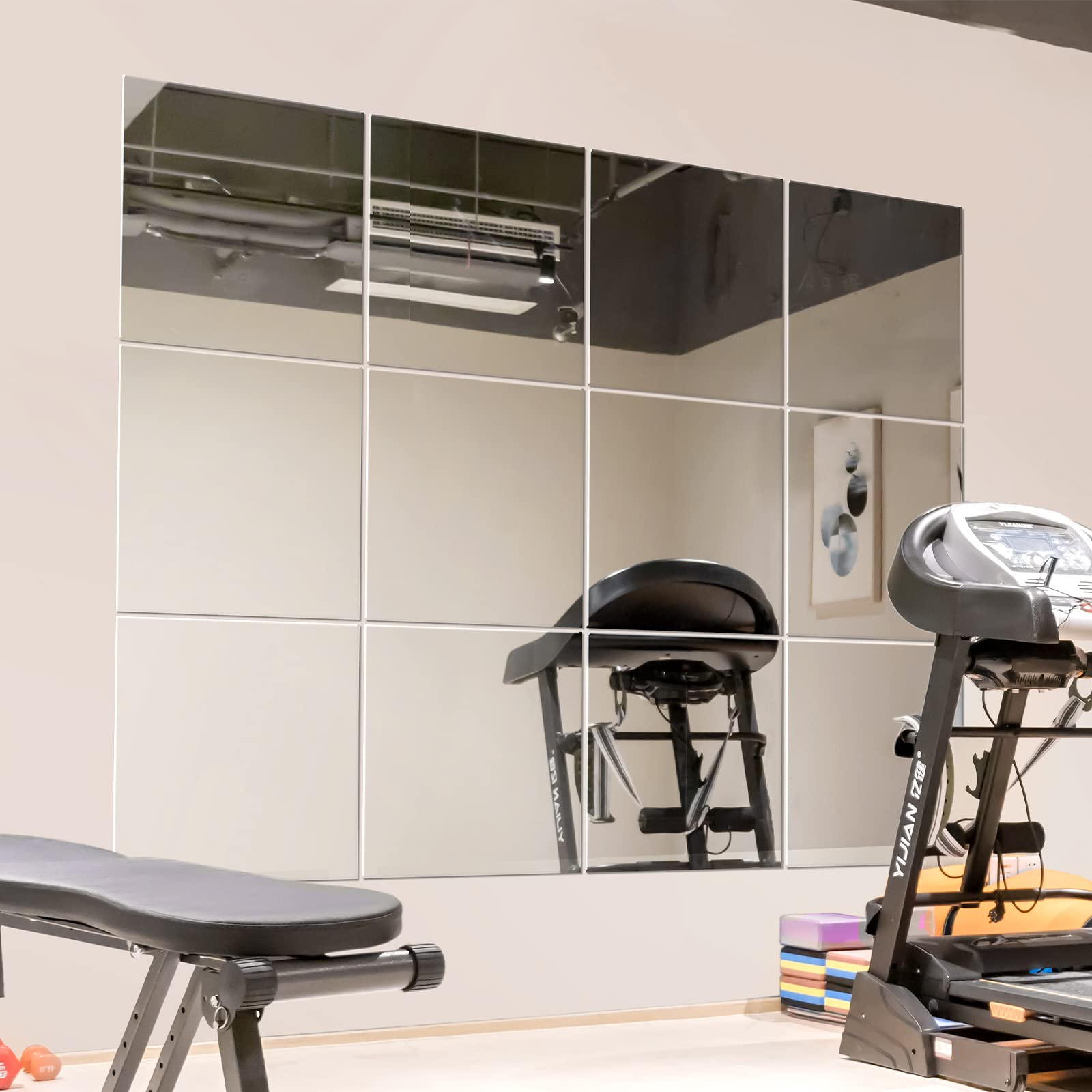 Murrey Home 12in mirror tile for whole-body visibility and flexible gym layouts.