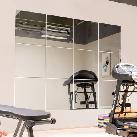 Murrey Home 12in mirror tile for whole-body visibility and flexible gym layouts.