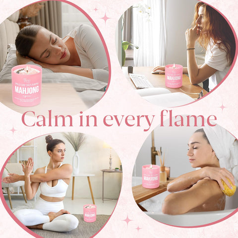 Musaecoin mahjong candle relaxation scene, cozy game-night ambience.