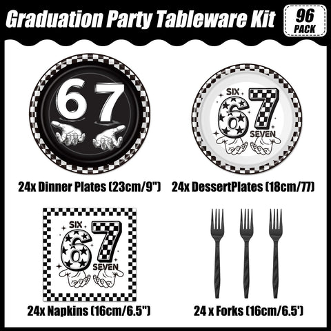 musaeva black 67 meme-pattern plates closeup for teen and adult celebrations.