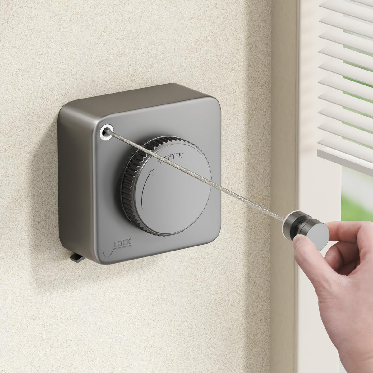 Mustorn retractable clothesline suitable for indoor and outdoor use.