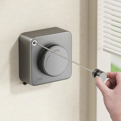 Mustorn retractable clothesline suitable for indoor and outdoor use.