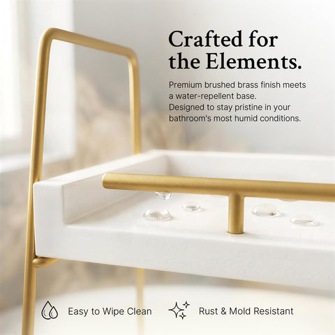 Gift-ready Mustry Mustry organizer in a white and gold finish.