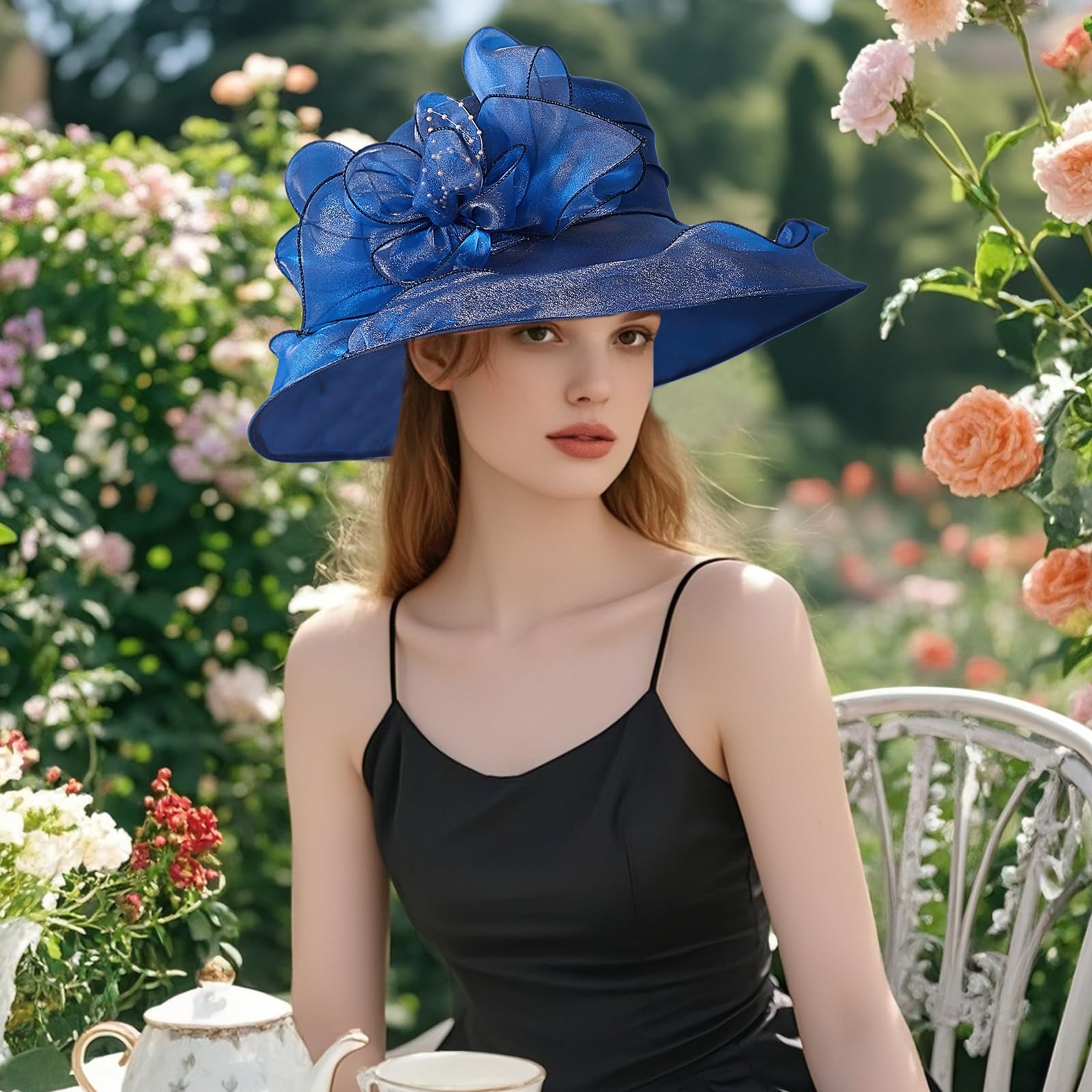 Muswarm Organza hat interior elastic band detail for fit.