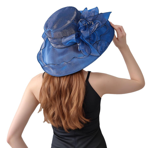 Muswarm Derby Hat back view with adjustable elastic band detail.