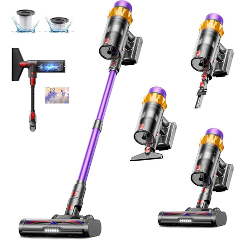 MUTGOF cordless vacuum demonstrating 650W suction power for deep cleaning on carpets