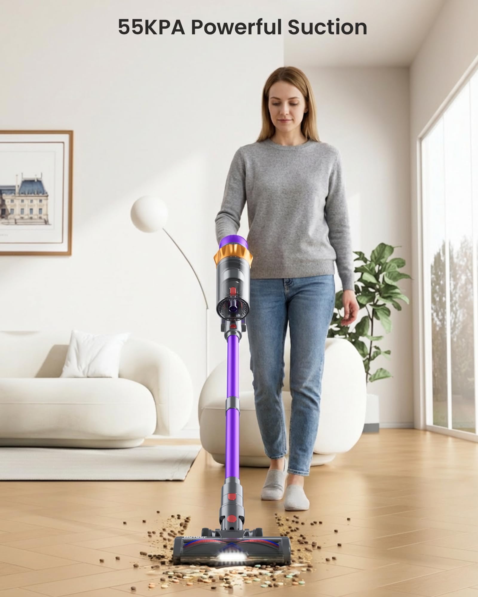 MUTGOF wall-mount charging dock keeps the vacuum ready and accessories organized.