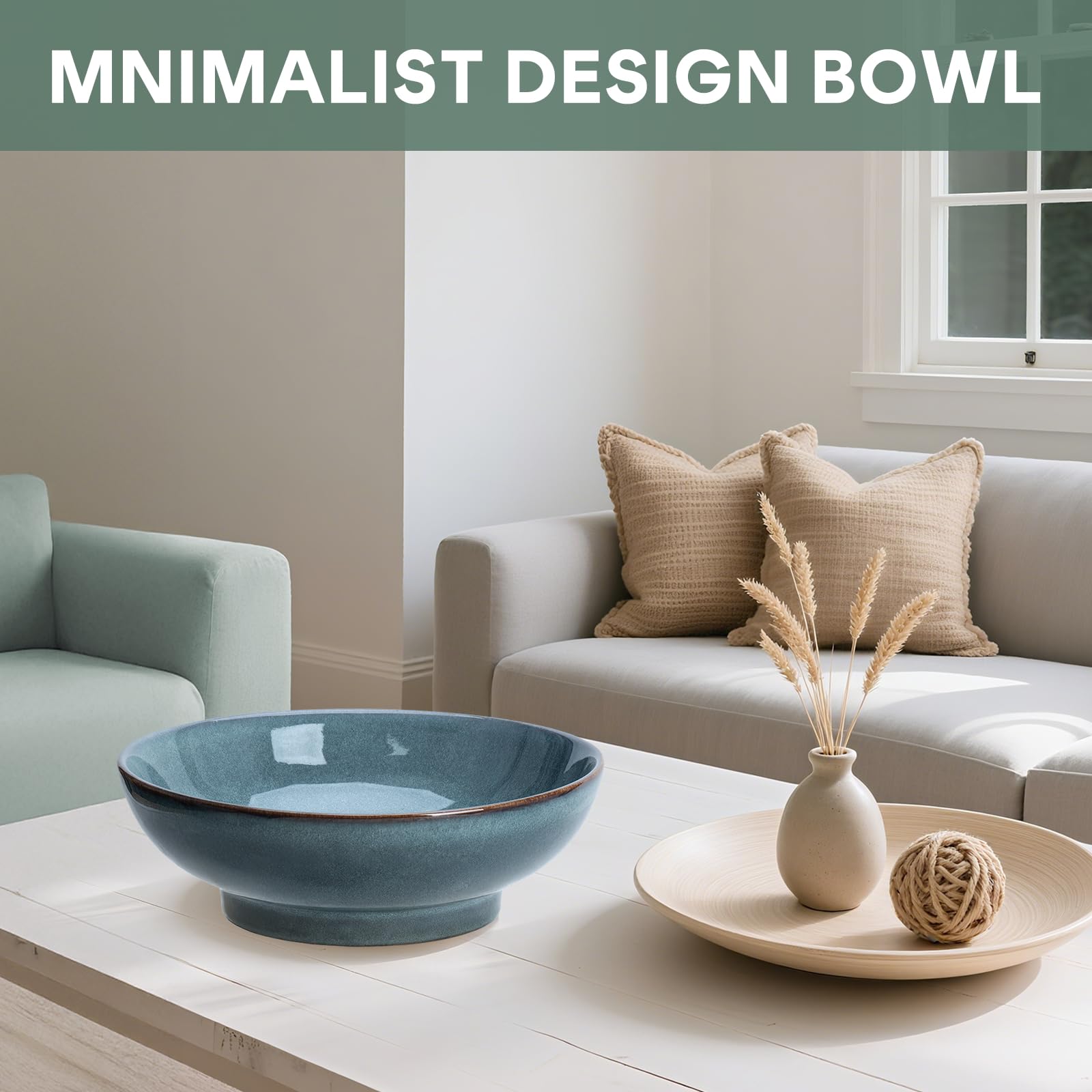 MUUBOOX ocean blue decorative bowl in living room as decor and storage.